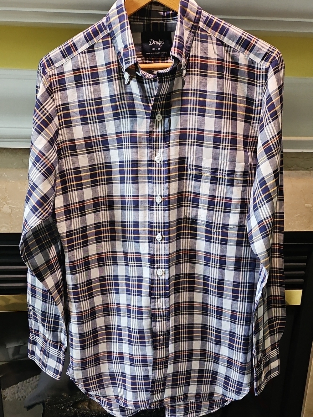 Drake's Linen/Cotton Buttondown Shirt Size 15 1/2 - 39